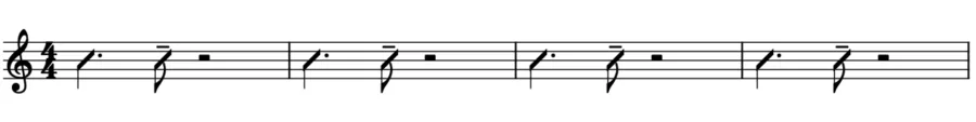 Notation of the charleston comping rhythm.