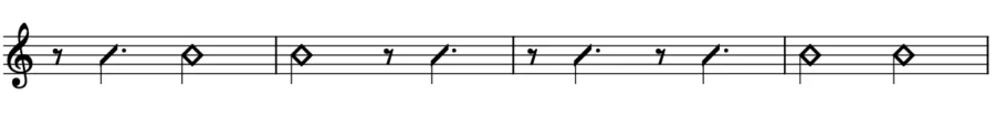 Half notes with syncopated rhythm.