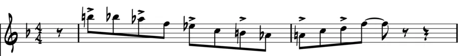 A bluesy line with downbeat accents.