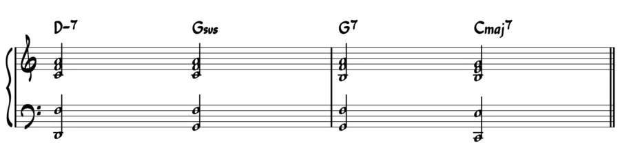 A full ii-V-I with a sus chord inserted before the dominant 7.
