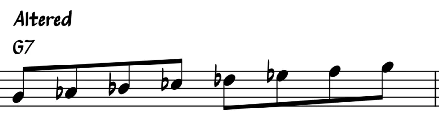 Notation of the altered scale over a G7 chord