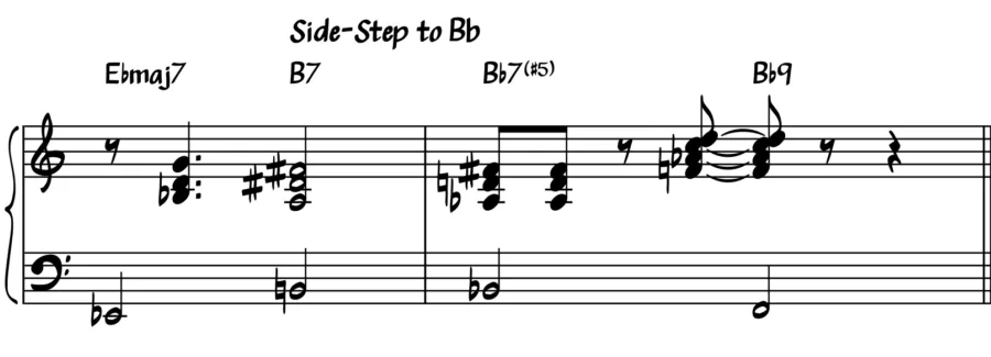 Notation of a tritone substitution used as a side-step or side-slip.